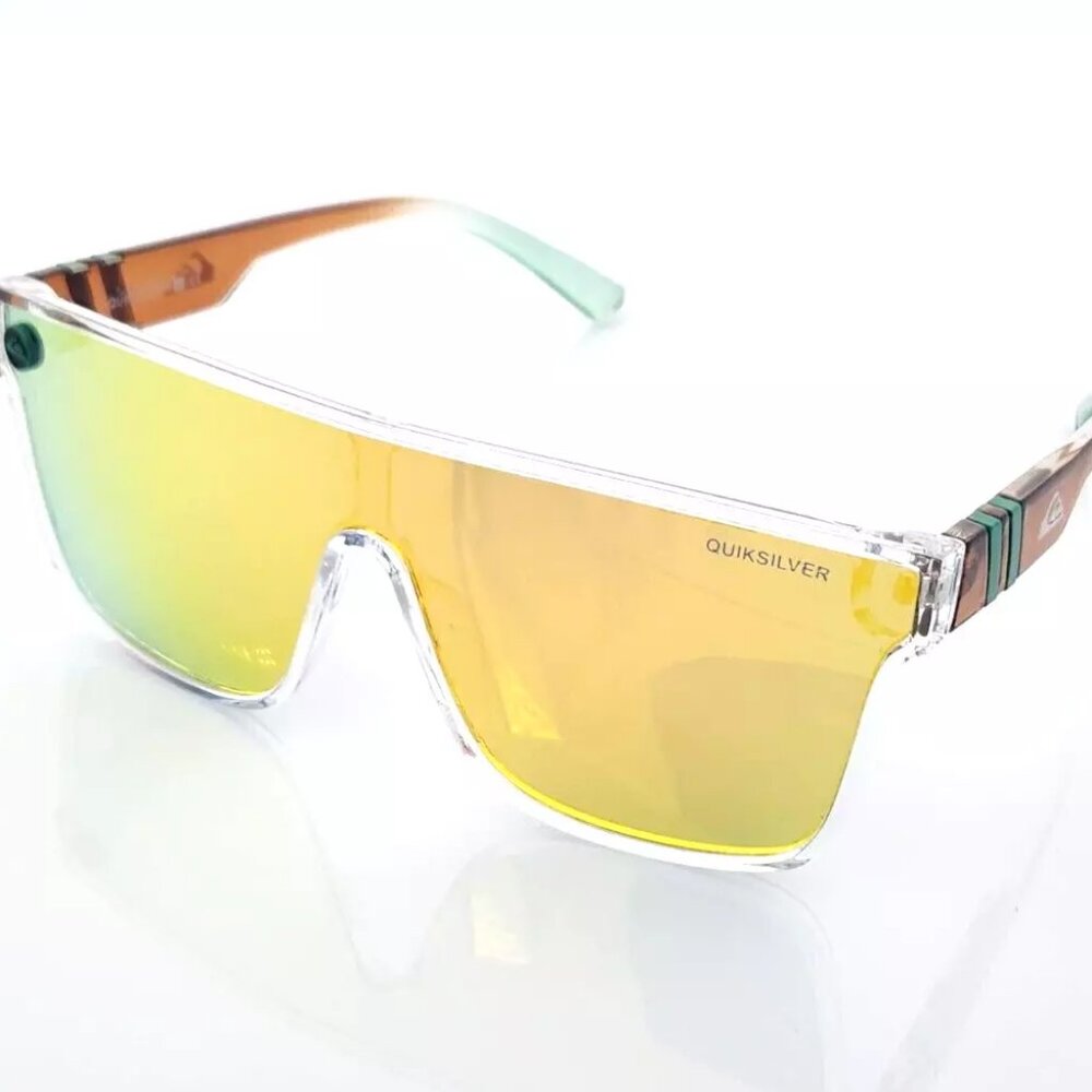 Quiksilver Shield Sunglasses Clear Brown Frame Yellow Mirror Shield Lens NEW Q10